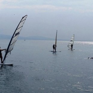 Windsurfing lesson for different levels of mastery are offered at a couple of locations.