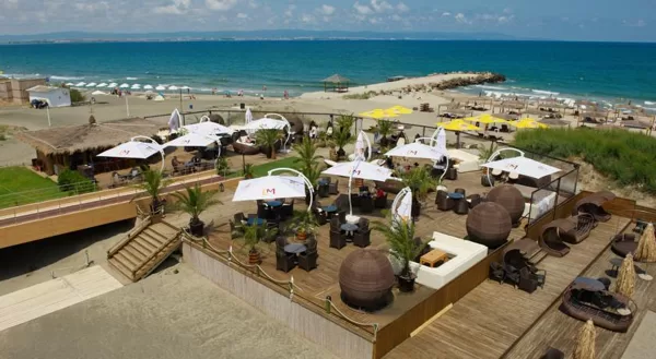 The beach at the swanky Grand Hotel Pomorie